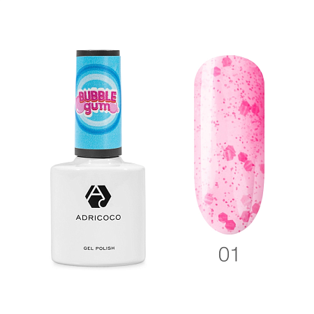 Гель-лак Bubble gum с цветной неоновой слюдой №01 малиновый джем, ADRICOCO, 8 мл