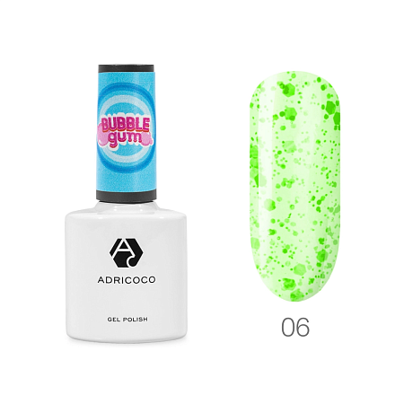 Гель-лак Bubble gum с цветной неоновой слюдой №06 бодрящий лайм, ADRICOCO, 8 мл