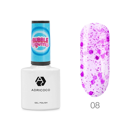 Гель-лак Bubble gum с цветной неоновой слюдой №08 взрывная ежевика, ADRICOCO, 8 мл