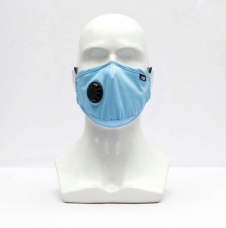 Защитная маска FSK с клапаном выдоха и со сменными угольными фильтрами, голубая